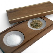 Raumgestalt Salt and Pepper Dishes - glass and pearwood