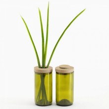 SIDE by SIDE Vase & Jar -  Glass green, 2 part lid oak