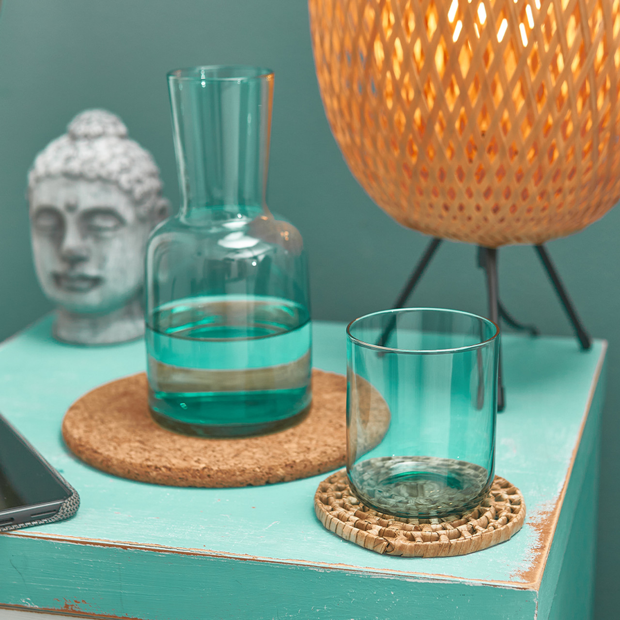Aqua-blue carafe and tumbler set by Annabel Trends