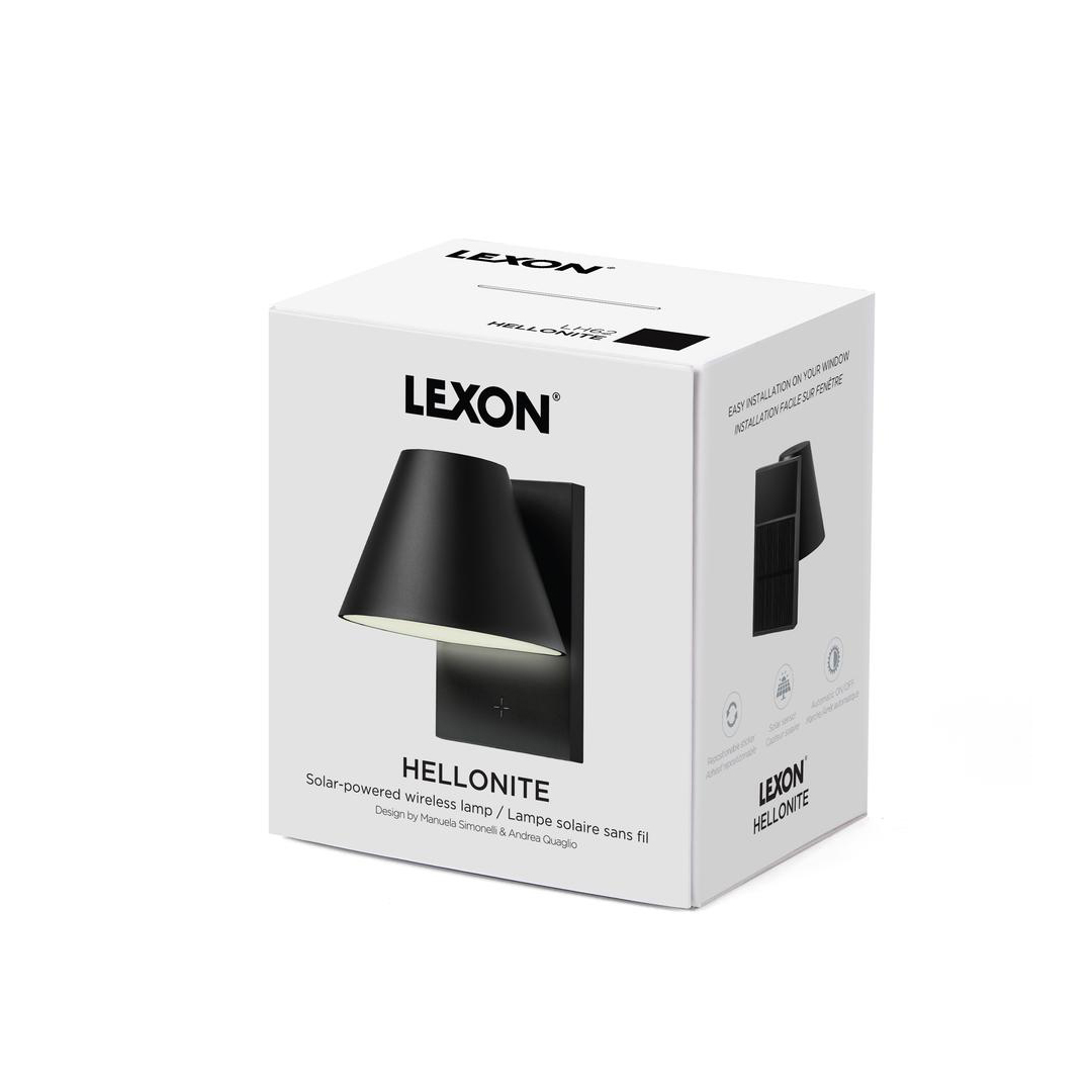 Lexon Hellonite black solar light in packaging